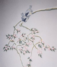 Hand painted child's frieze with birds on branches