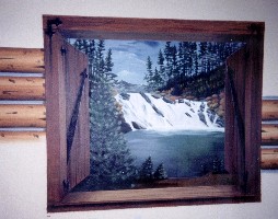 6' X 4' yellowstone landscape through a shuttered window mural