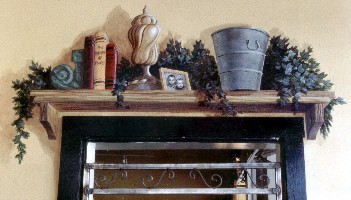 Trompe L'oeil shelf and brickabrack over door